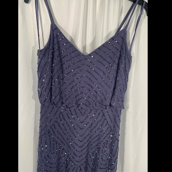 EUC! Adrianna Papell Art Deco Beaded Blouson Gown in Dark Heather [SZ: 2 ]‎ - Picture 3 of 14